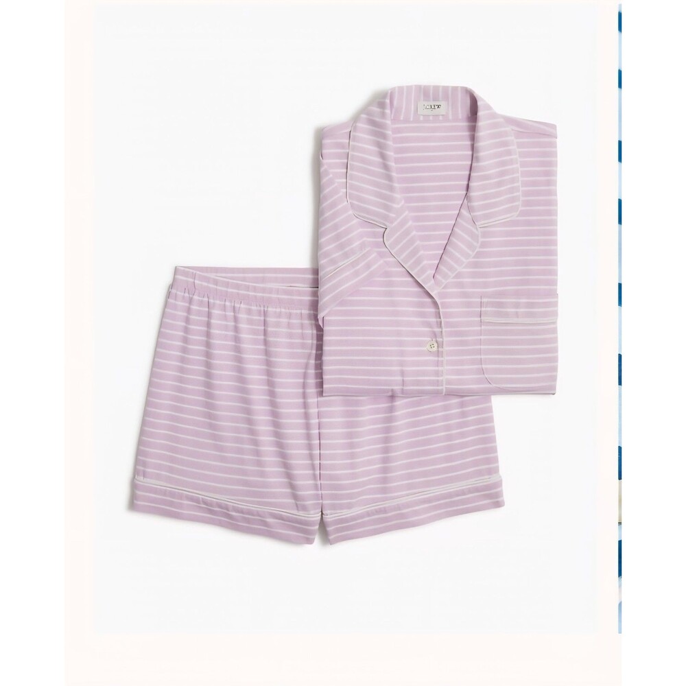 NWT J.Crew Size 3X Short-sleeve Knit Short Pajama Set Lavender White CC263
